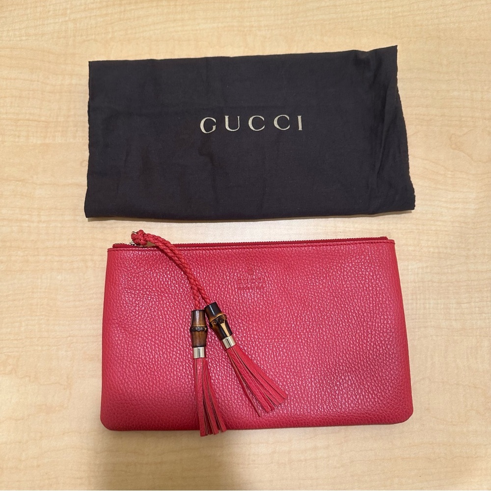 Gucci bamboo pouch clutch bright red